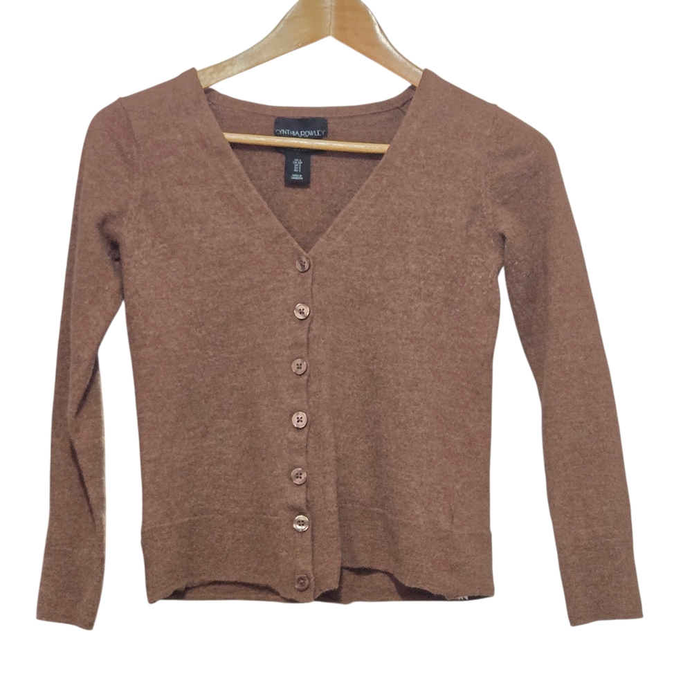 Cynthia Rowley 100% Extra-Fine Merino Wool Brown Button Cardigan Size S